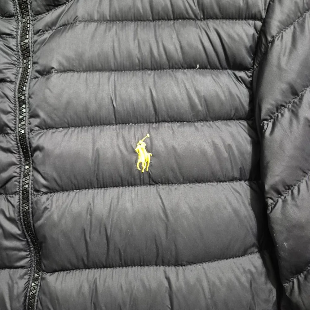 Men's Polo Ralph Lauren Black Puffer Jacket S with Yellow Accents sz sm